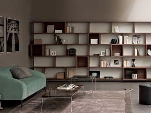 E-Wall libreria, Parete attrezzata, libreria modulare per casa e ufficio