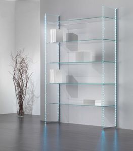 Glassystem COM/GS20, Libreria in vetro, con strisce LED