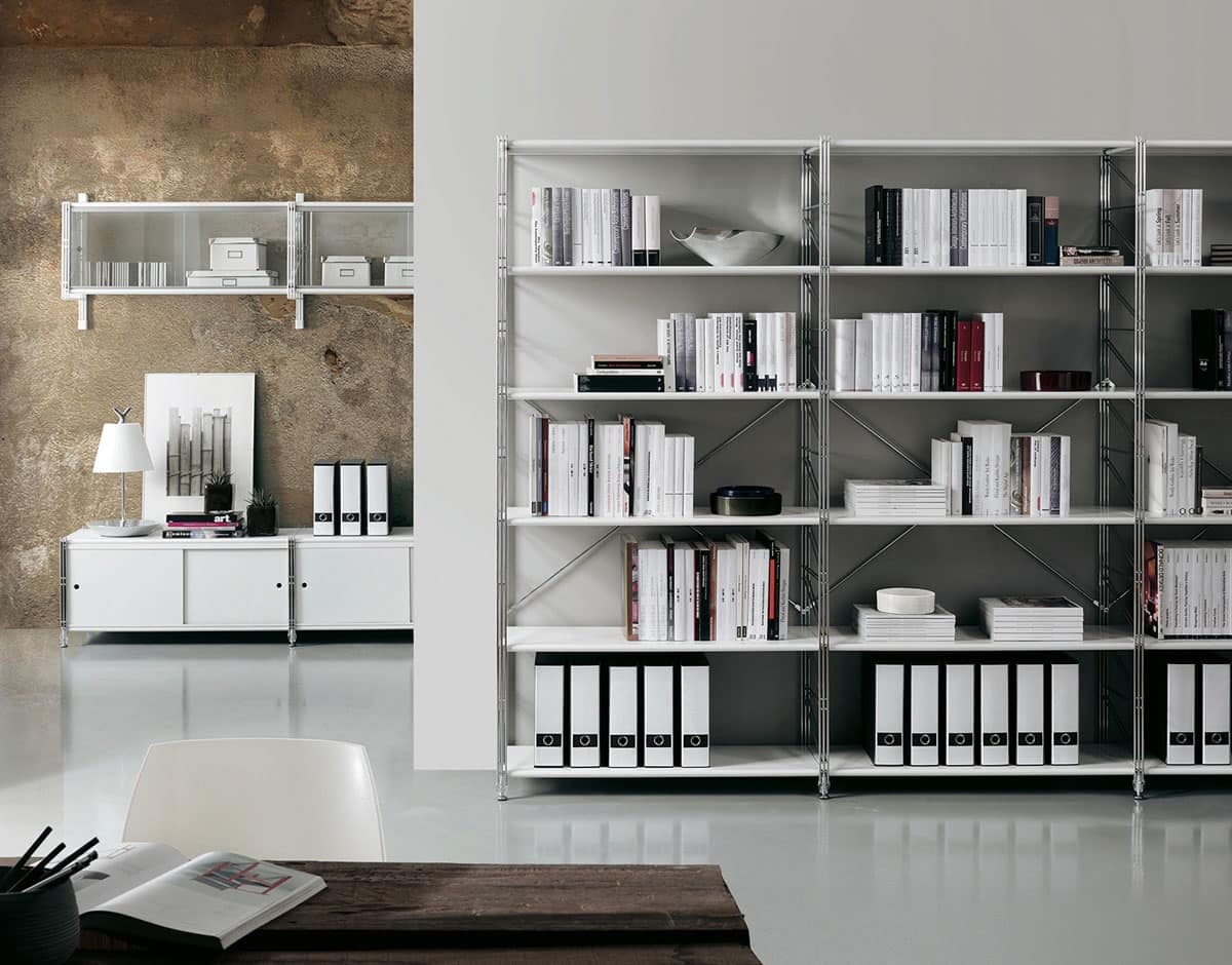 Socrate home-office, Libreria in metallo e vetro, varie finiture