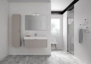 Basic comp.06, Mobile da bagno con lavabo in ceramica, con colonna pensile