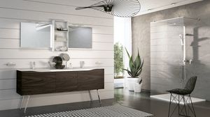 SWING SW-04, Arredo completo per bagno moderno in noce scuro