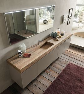 Lime 2.0 comp.16, Ricercato mobile da bagno con piano e lavabo effetto legno