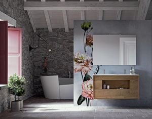 Lume comp.01, Mobile da bagno in legno, con aperture senza maniglie