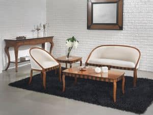 MIMI' tavolino 8343T, Tavolino classico, in legno massello, intarsiato sui bordi