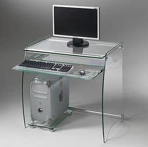 Clear PC01, Portacomputer in metallo con ripiani e portatastiera estraibile in vetro