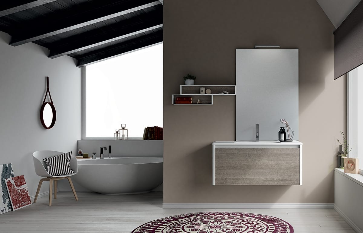 Composizione Da Bagno Con Mensole E Mobile Sospeso Idfdesign