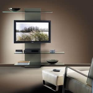 Slide TV holder, Porta tv con libreria, in laminato e vetro