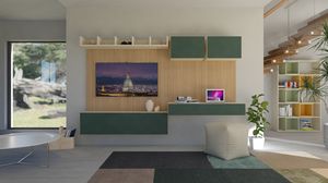 Boiserie 01.3, Mobile boiserie per soggiorno con elementi laccati