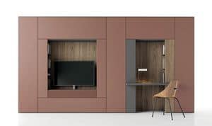 Roomy 09, Sistema modulare per soggiorno, con porta tv e scrivania