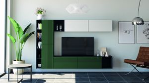 Soggiorno 08.3, Mobile componibile per salotto, con elementi laccati