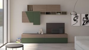 Soggiorno 19.2, Mobile salotto in noce e verde laccato