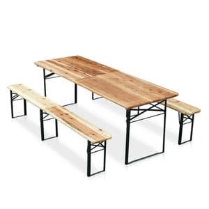Set birreria pieghevole tavolo e panche in legno - SB220PGV, Tavolo e panche in abete, per feste all'aperto