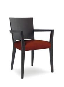 GEMINA/IP, Sedia in legno con braccioli, seduta imbottita, per uso contract