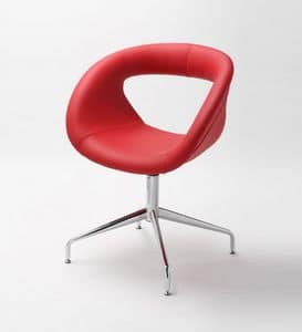 Moema pelle 75 L, Poltroncina con base in metallo, scocca rivestita in pelle