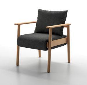 ELIO PT, Poltroncina imbottita da esterno, in legno teak