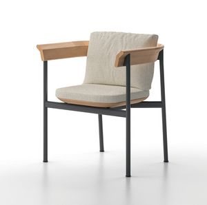 ERMES, Poltroncina impilabile in alluminio, con schienale in teak