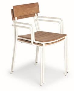 Ivy PT, Poltroncina impilabile con struttura in metallo e seduta e schienale in legno adatta per uso esterno