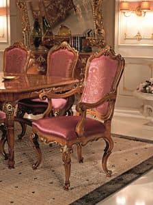 7561, Capotavola in faggio massello, seduta e schienale imbottiti, per sale in stile classico di lusso
