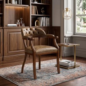 Art. 1479V2/A, Sedia in legno con braccioli, schienale in pelle capitonn�