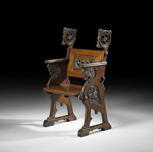 Art. 846 sedia, Sedia con braccioli, finemente intagliata