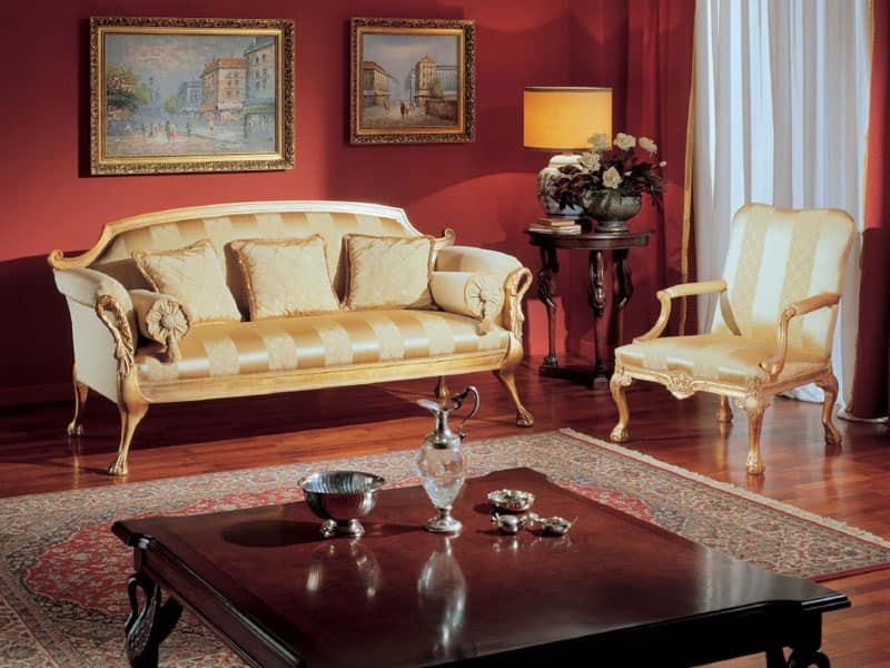 3180 POLTRONA, Poltrona classica con decori dorati, per salotti di lusso