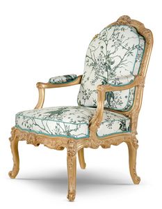 Poltrona 25-1043, Poltrona in stile classico, in legno finitura oro patinato
