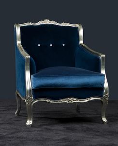 Bax velluto, Poltrona outlet, stile Luigi XVI, argentata in velluto blu