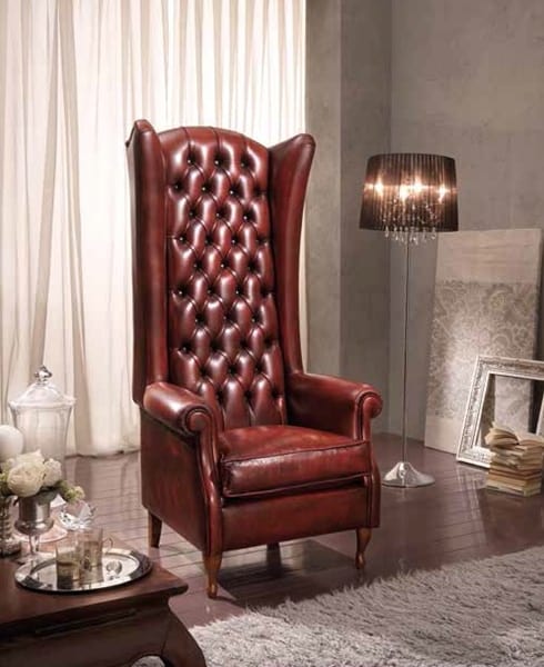 Poltrona Bergere Classica in Pelle con Lavorazione Capitonnè