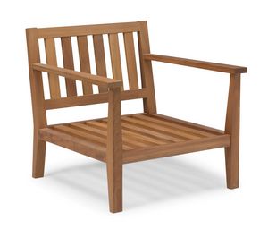 Poltrona OF, Poltrona da esterno in legno iroko, dal design essenziale