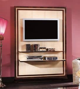 906, Porta TV classico di lusso, impiallacciato ebano e acero bianco, ideale per salotti in stile