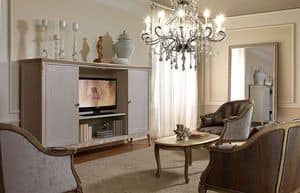 Live 5309-TV porta tv, Mobile porta tv, in stile classico, realizzato in legno decorato artigianalmente