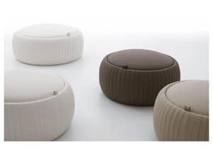 PLISSE' pouf, Pouf in ecopelle, con contenitore, tondo