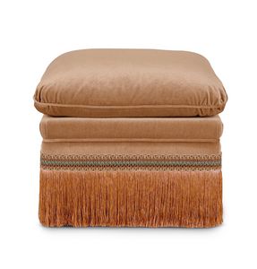 Pouf 25-1008, Pouf rivestito in velluto, con frangia decorativa
