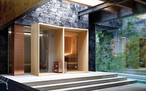 MEMO, Composizione modulare sauna e hammam, stufa con pietre, generatore di vapore