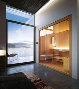 ROPE, Sauna in legno con vetrate in cristallo, per hotel