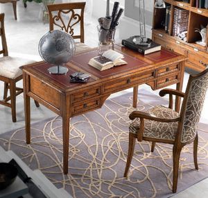 Art. H6112, Scrivania direttorio in legno, con piano in pelle