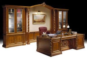 Ginevra studio, Mobili per ufficio classico di lusso, libreria e scrivania intarsiate