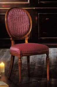 3806, Sedia in legno di faggio massello, seduta e schienale imbottiti, per sale da pranzo in stile classico