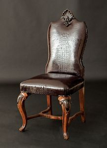 Art. 98/C sedia, Sedia in pelle, decorata con intagli artigianali
