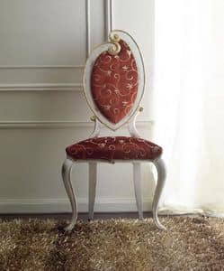 Morgana 504 sedia, Sedia elegantemente decorata a mano, per sala da pranzo, finitura bianco anticato con dettagli oro