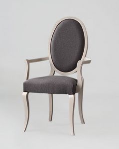 S16P, Elegante sedia con braccioli, schienale ovale