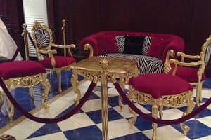 Venezia Living room, Salotto classico di lusso con finitura foglia oro
