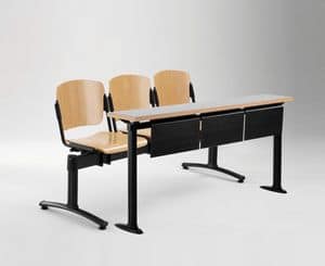 Cortina panca mobile con tavolo universitario, Panca con sedute e schienali in multistrato, per univesità