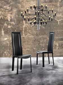 Art. 230 Bond, Sedia da pranzo con schienale alto, rivestita in eco-cuoio