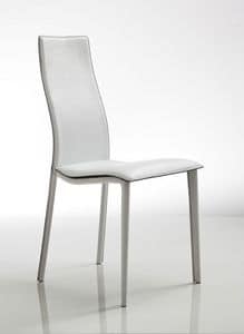 Lulu, Elegante sedia, rivestimento in cuoio bianco, con seduta ondulata