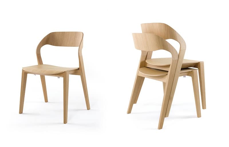 Sedia design in legno, impilabile, minimale, per Albergo