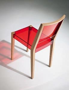 Together sedia, Sedia in legno e termoplastica trasparente, per uso contract
