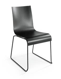 2001 R VS, Sedia impilabile in acciaio cromato, seduta in legno