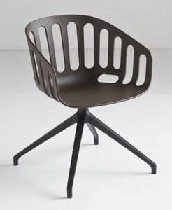 Basket Chair U, Sedia girevole con base in alluminio, seduta in polimero