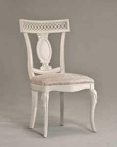 KAREN sedia 8283S, Sedia in legno con sedile in pelle, schienale intagliato